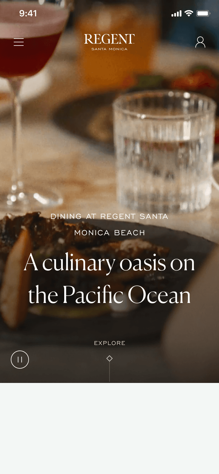 Regent Santa Monica dining page on mobile