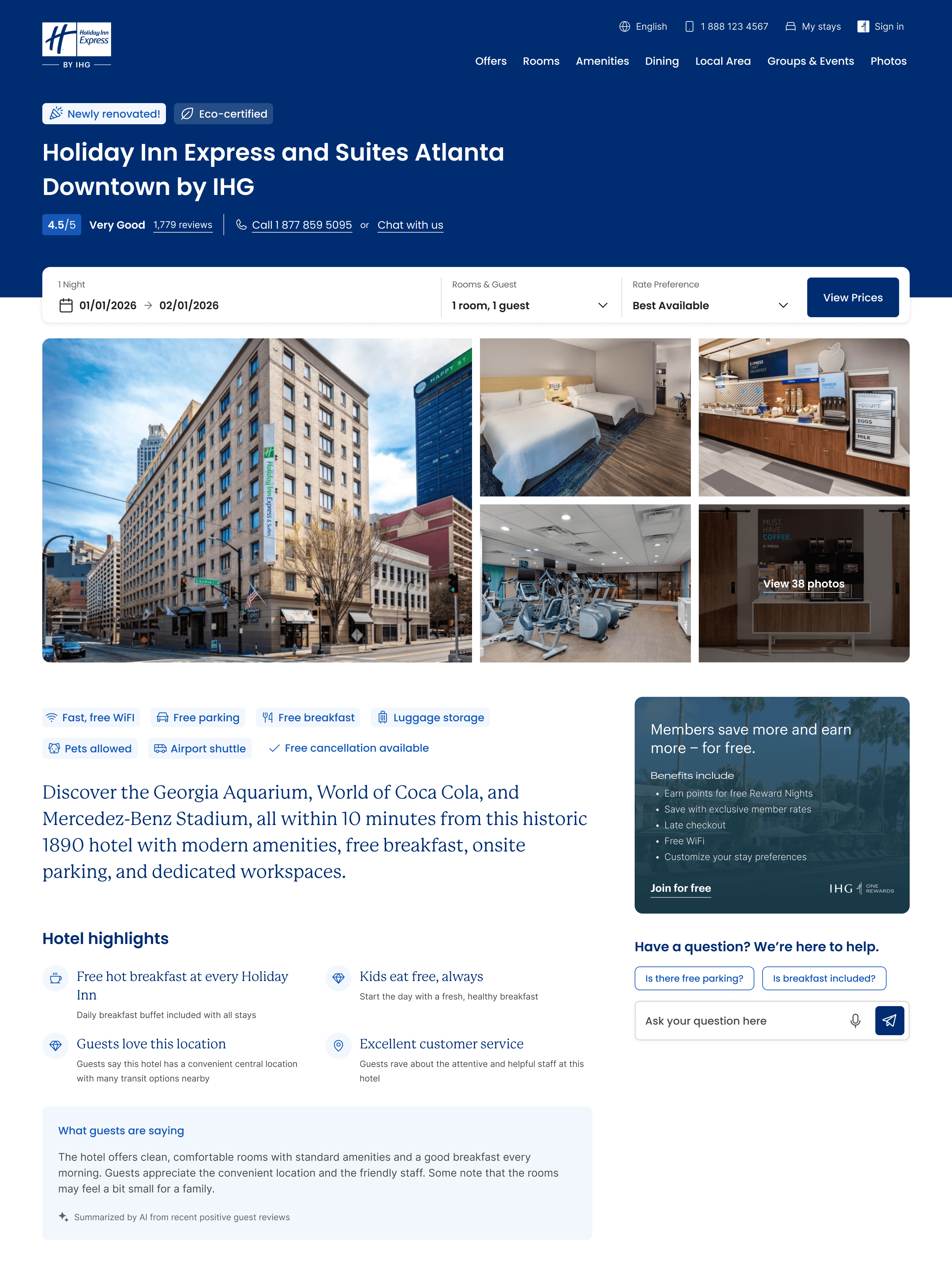 Holiday Inn Express hotel page on desktop