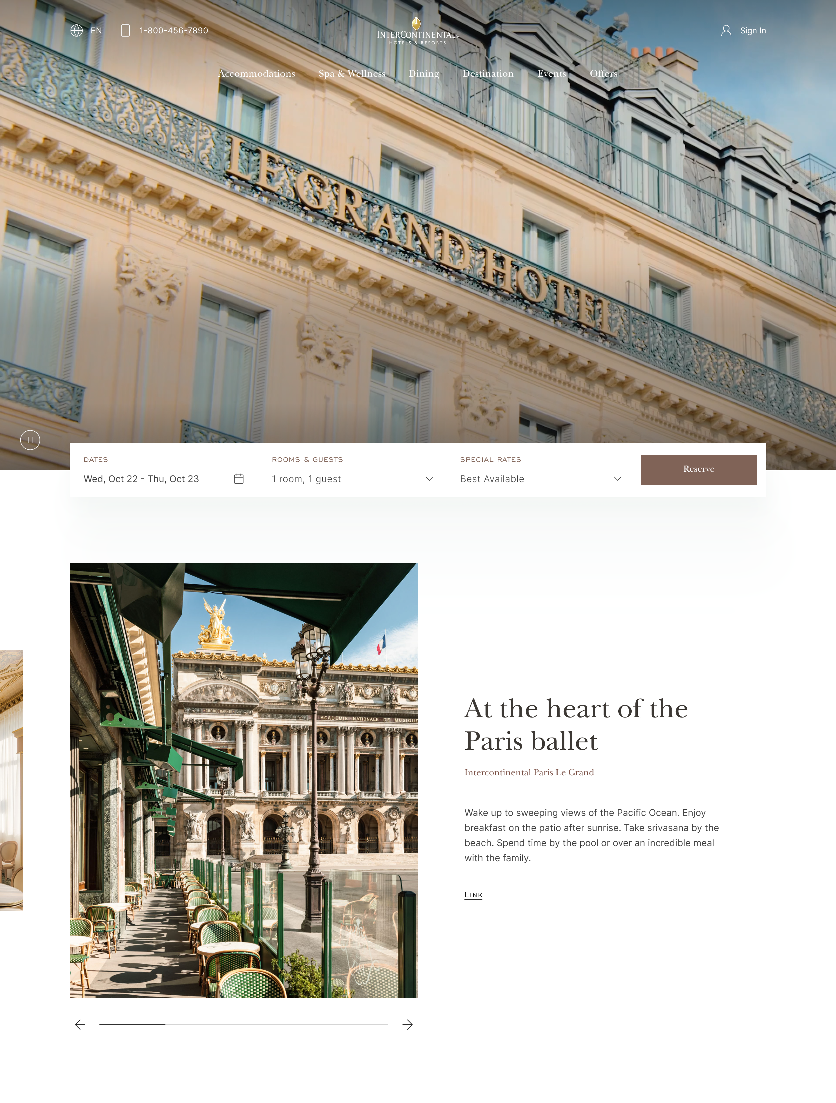 InterContinental Paris Le Grand homepage on desktop