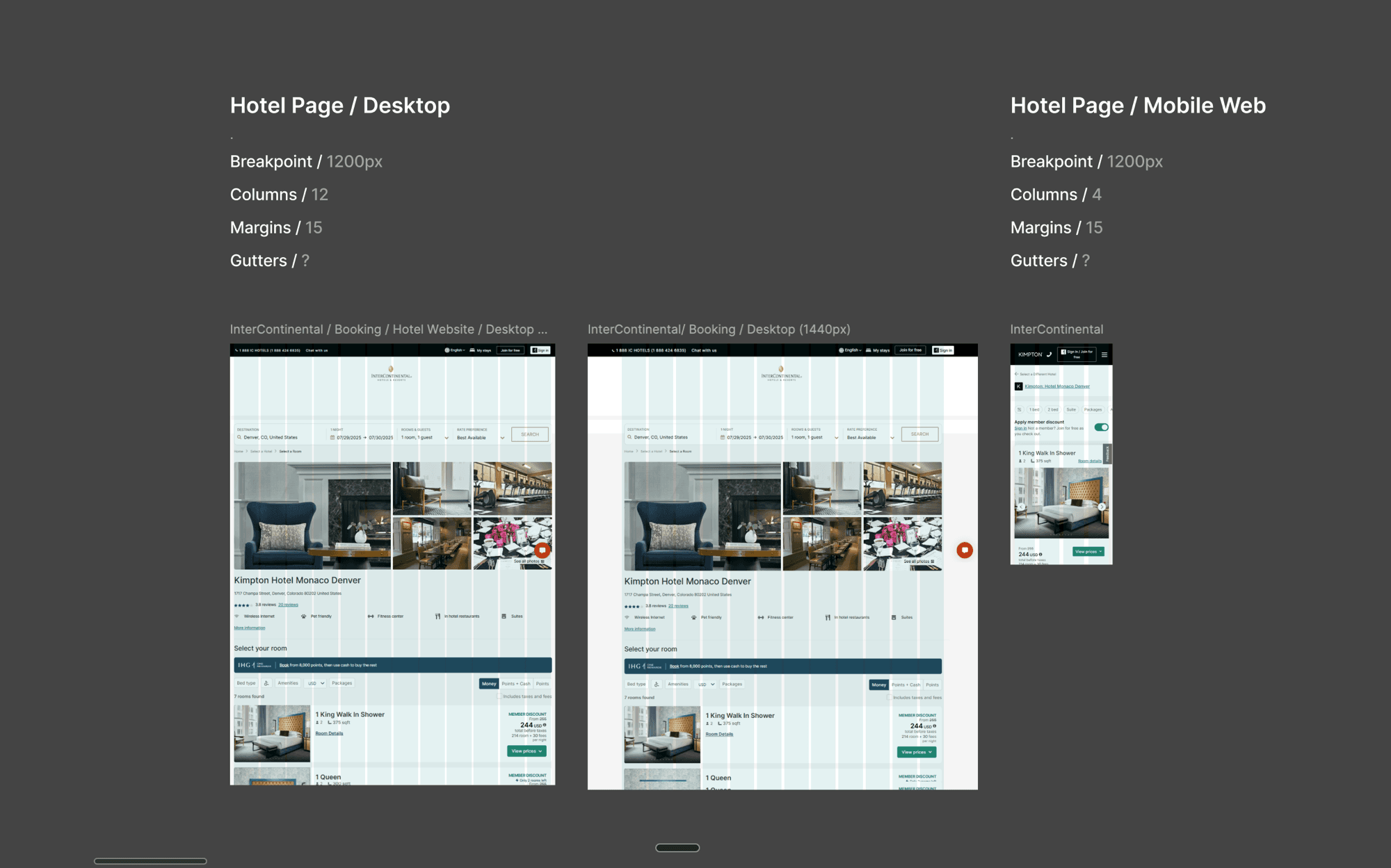 InterContinental hotel page audited against desktop and mobile grid columns, margins, and gutters