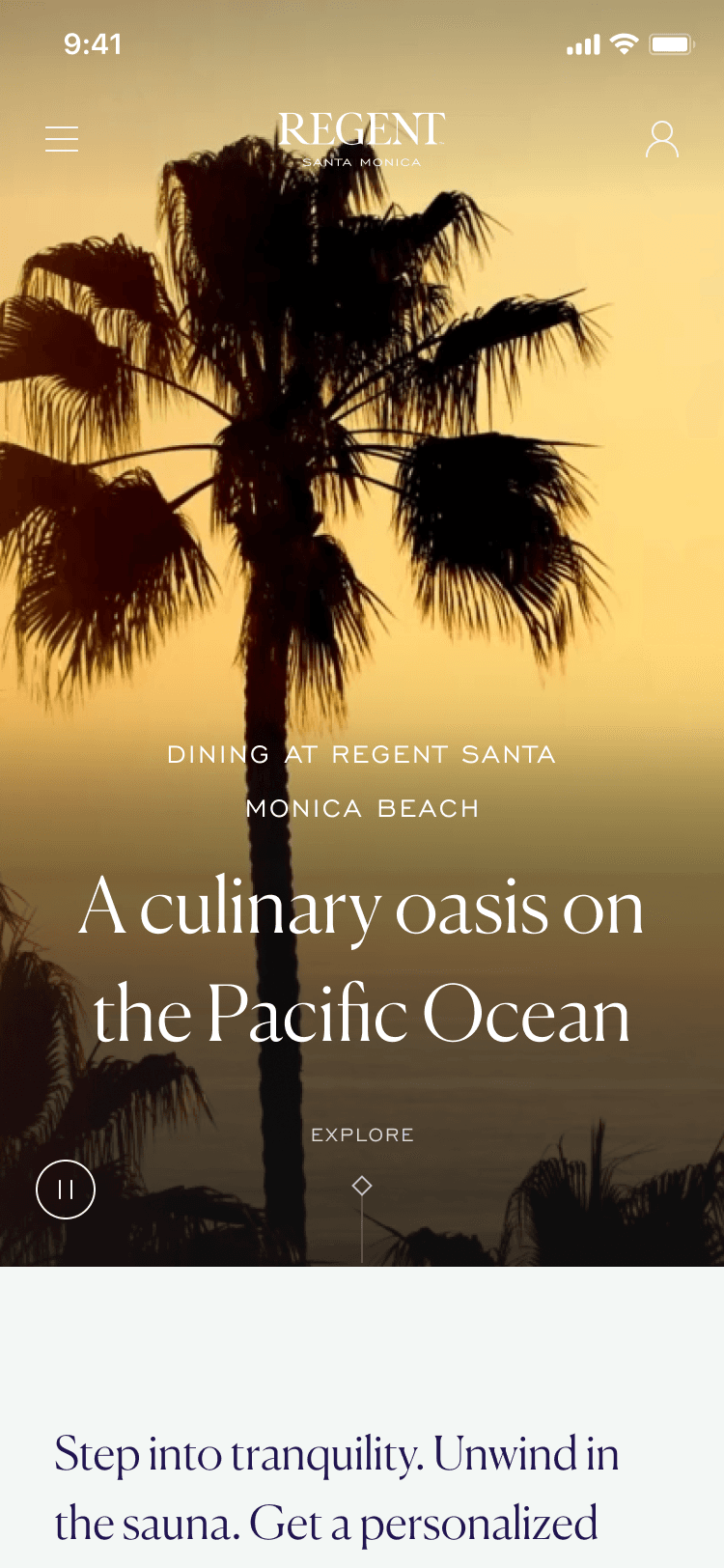 Regent Santa Monica spa page on mobile
